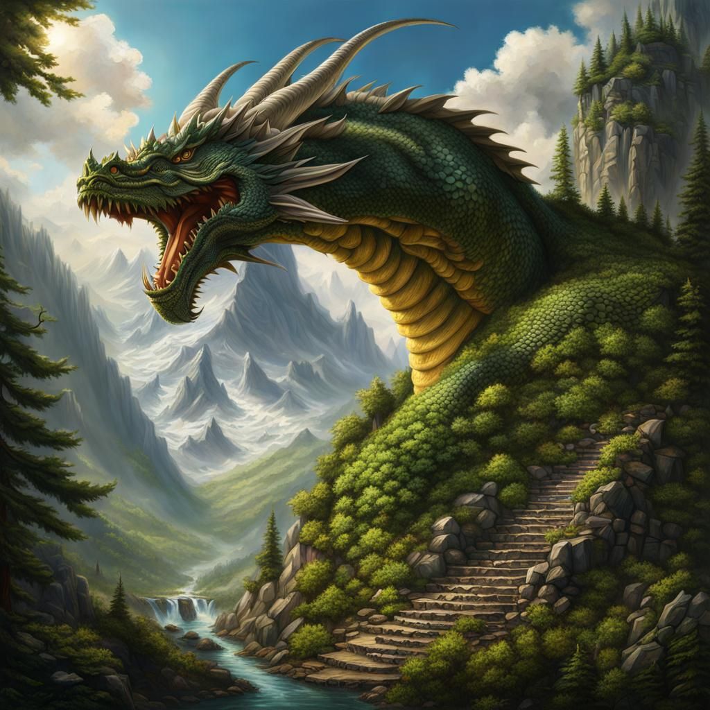 Epic Dragon Perched on a Mountain Peak