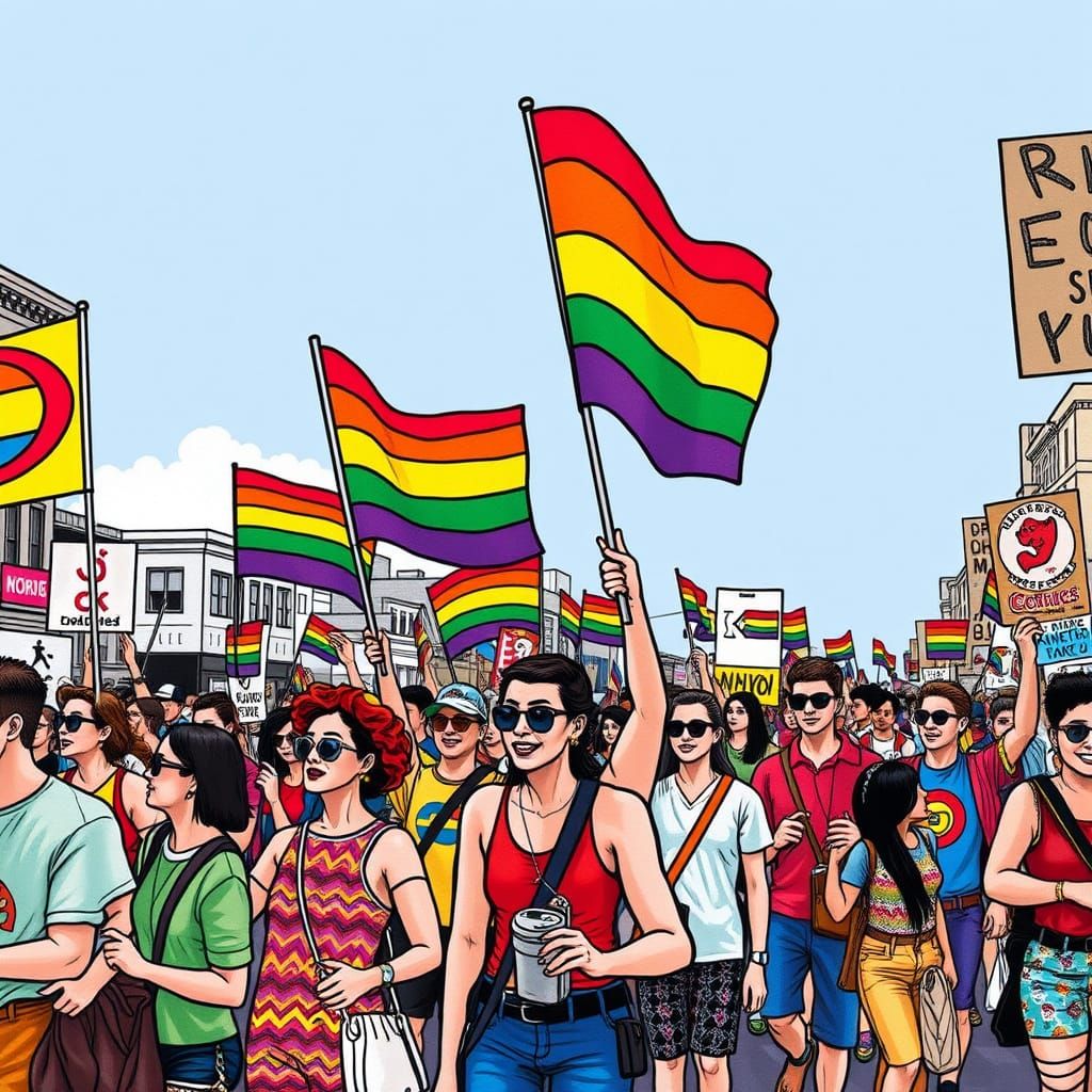 Colorful Pride Parade in Pop Art Style