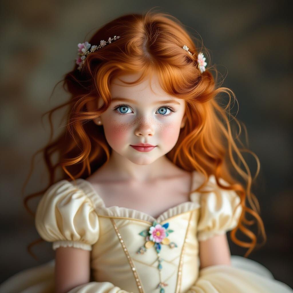 Photorealistic Princess: Red-Haired Girl in Fairy Tale Gown