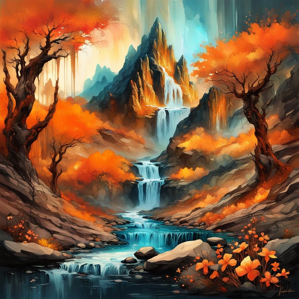 Mountain Creek Filigree Fractal Alcohol Ink Art