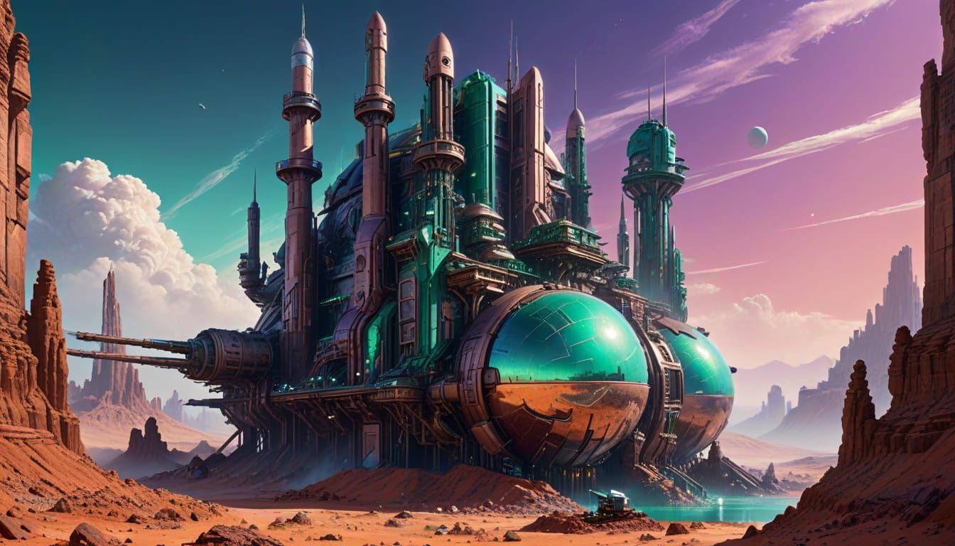 Iridiumpunk Mars City Oil Painting - Old Master Style