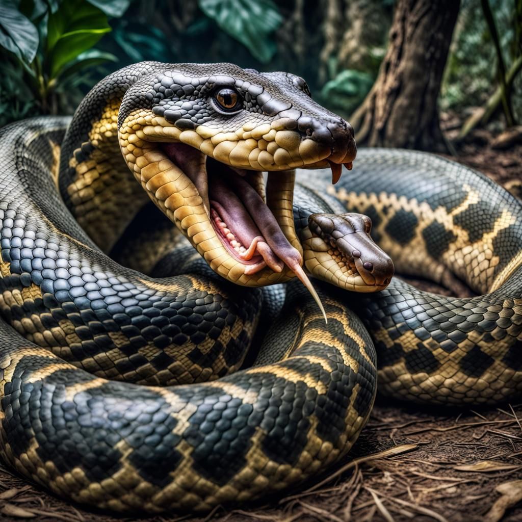 Giant Anaconda Eats Human: Hyperrealistic Rendering
