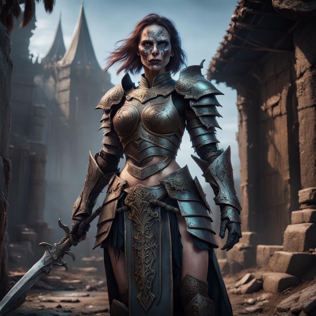 Undead Female Warrior in Full Armor