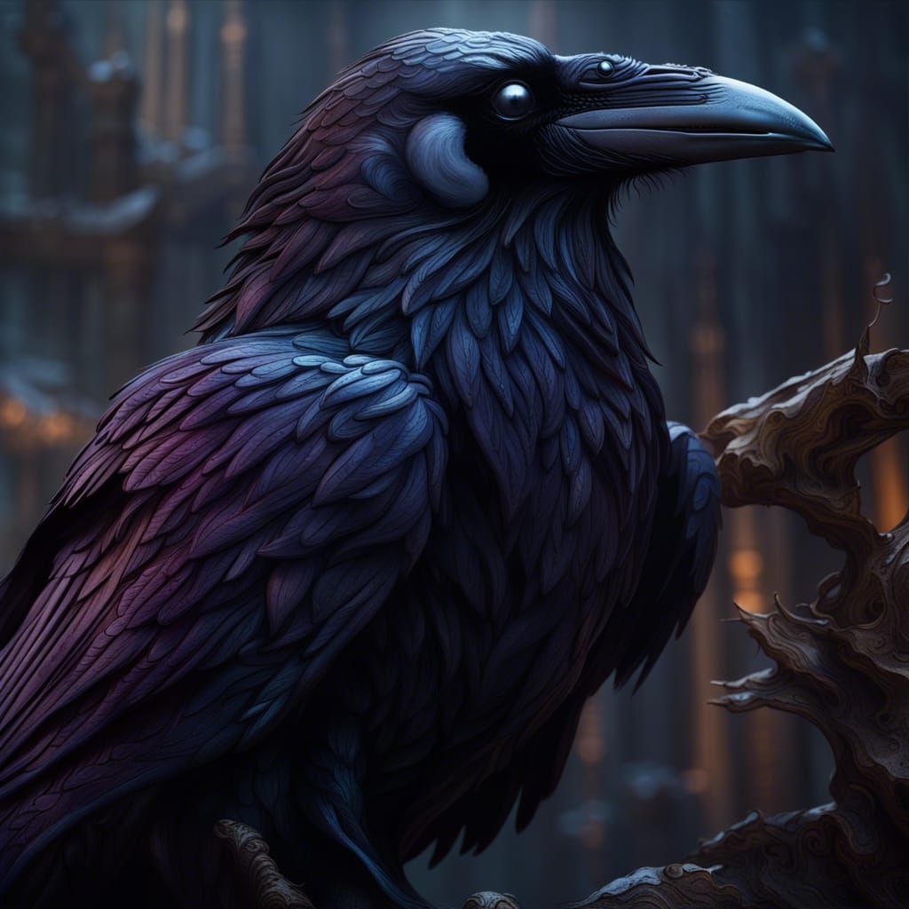 Detailed Raven Matte Painting in Fantasy Style