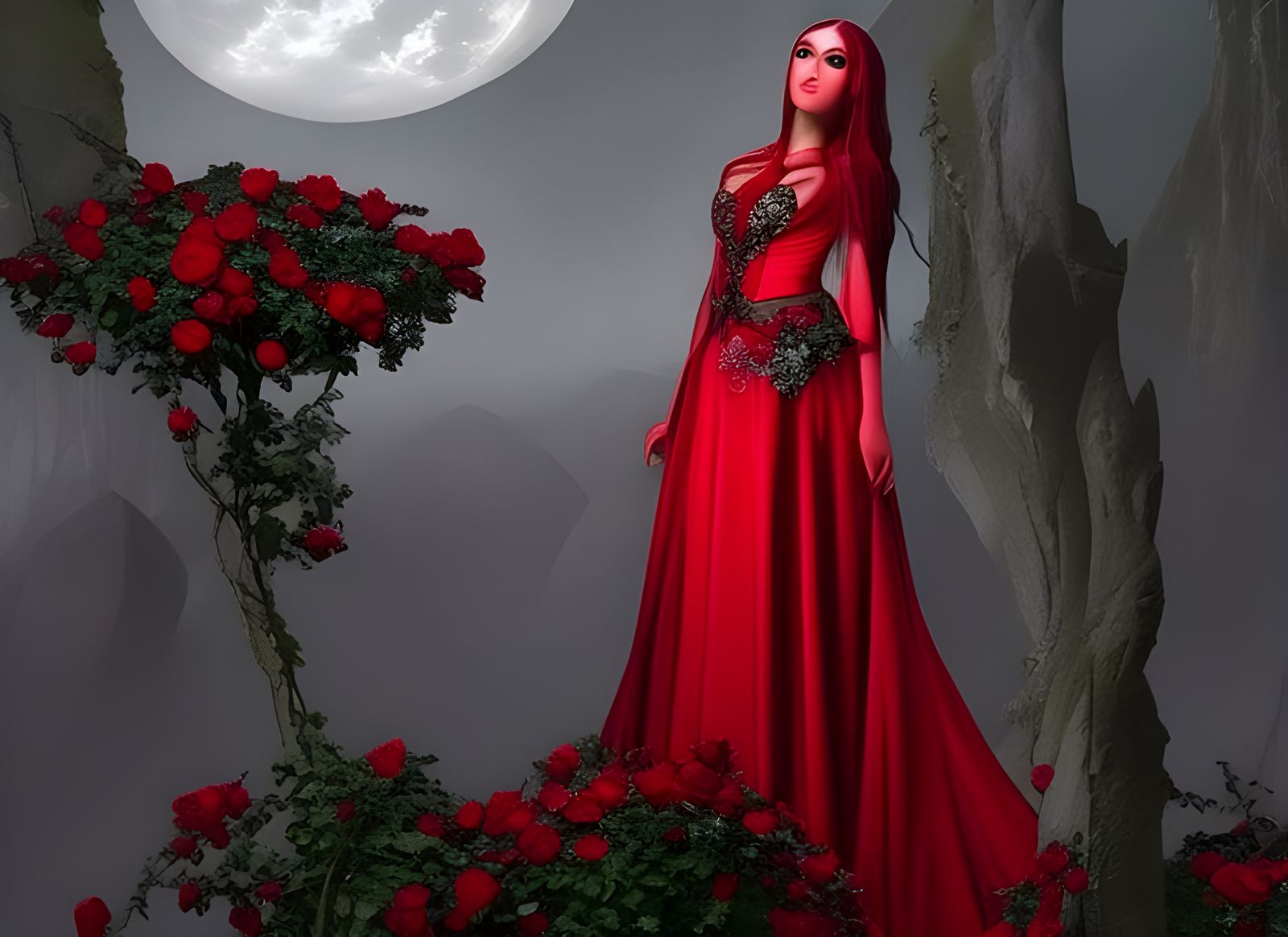 Mystical Elven Roses and Blood in Dark Fantasy