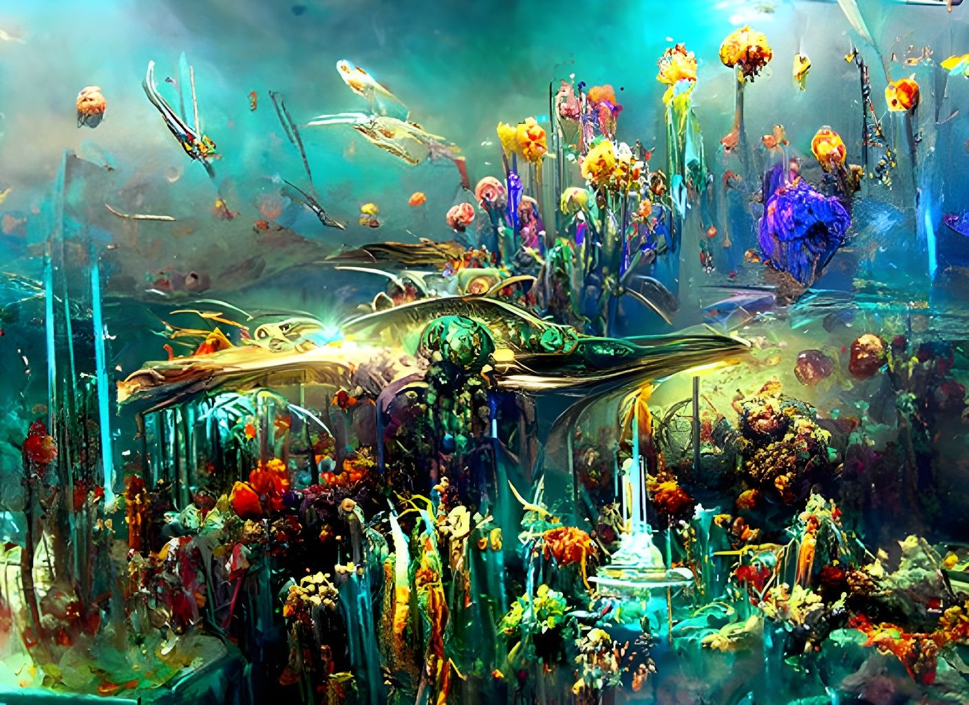 Vibrant Ocean Floor with Coral Reefs, Digital Painting