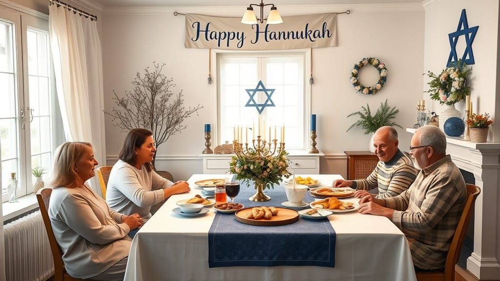 Hannukah Celebration in Traditional Jewish Home
