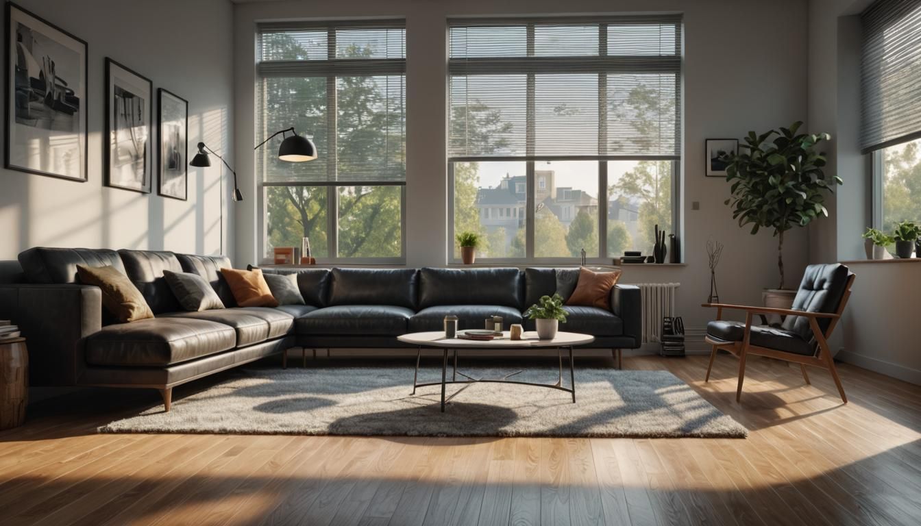 Hyper-Realistic Modern Living Room in Morning Sunlight