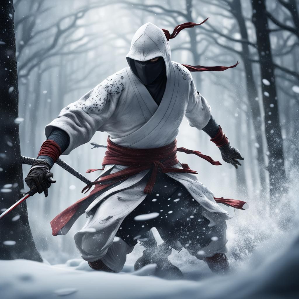 Ninja's Snowy Ambush: A Detailed Matte Painting