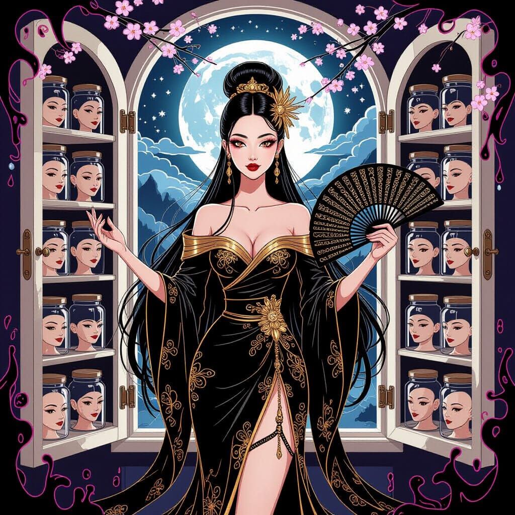 Moon Goddess in Ornate Black Dress with Jarred Ears