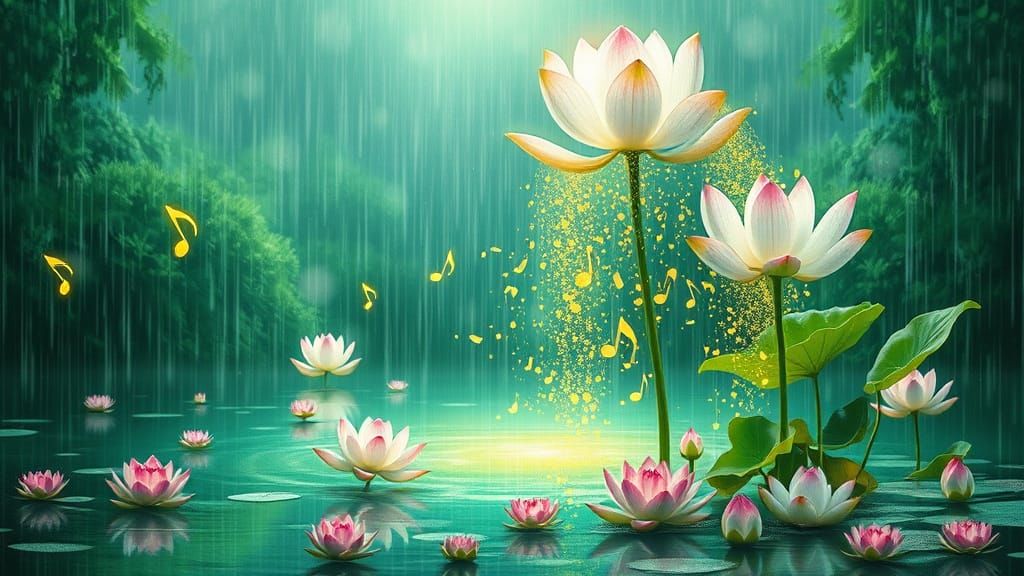 Enchanted Lotus Garden in Ethereal Watercolor Style