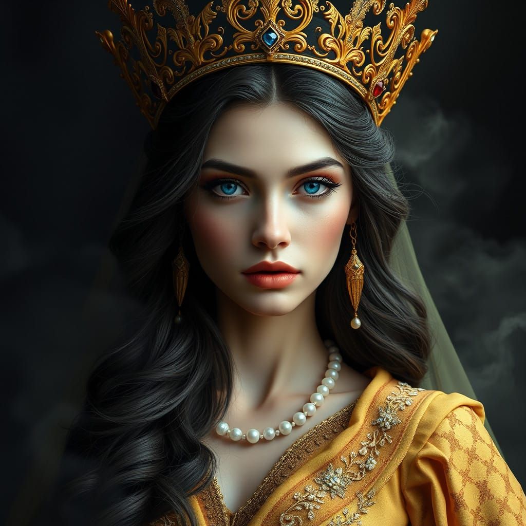 Regal Fantasy Woman in Golden Crown, Inspired by Concept Art