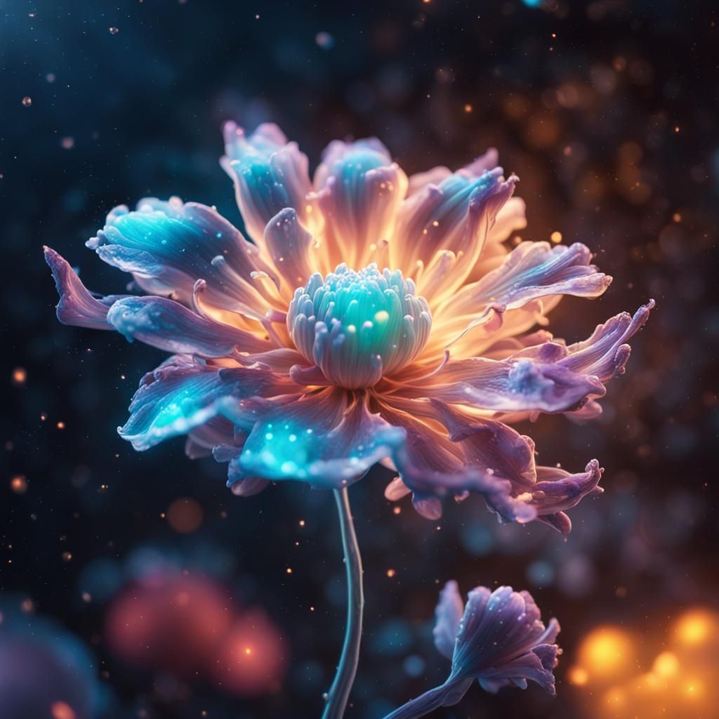 Bioluminescent Flower with Galaxy Background in 8K