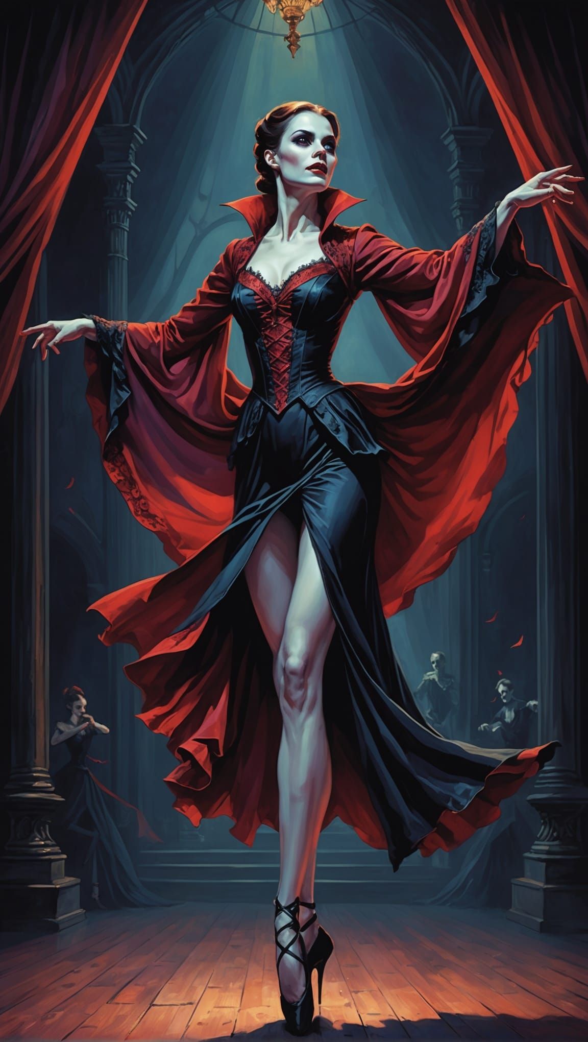 Graceful Vampire Ballet: Macabre Illustration