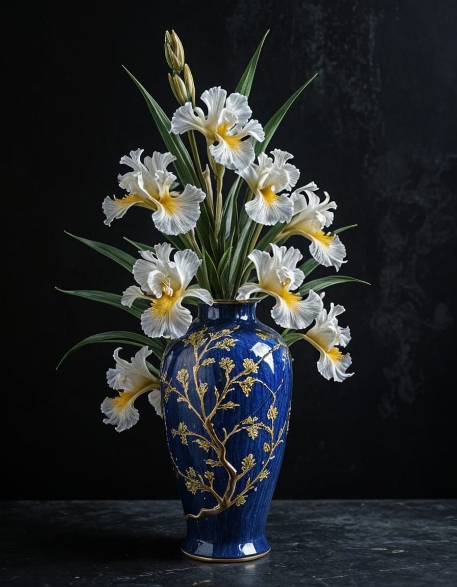 Bearded Iris in Kintsugi Vase