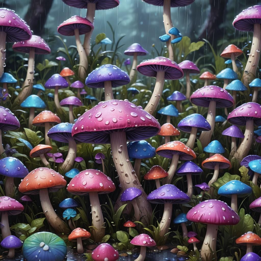 Blue and Purple Mushroom in Candy Art Style