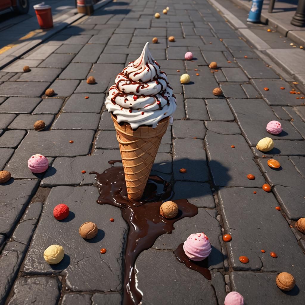 Ice Cream Cone Mishap: Detailed Fantasy Art