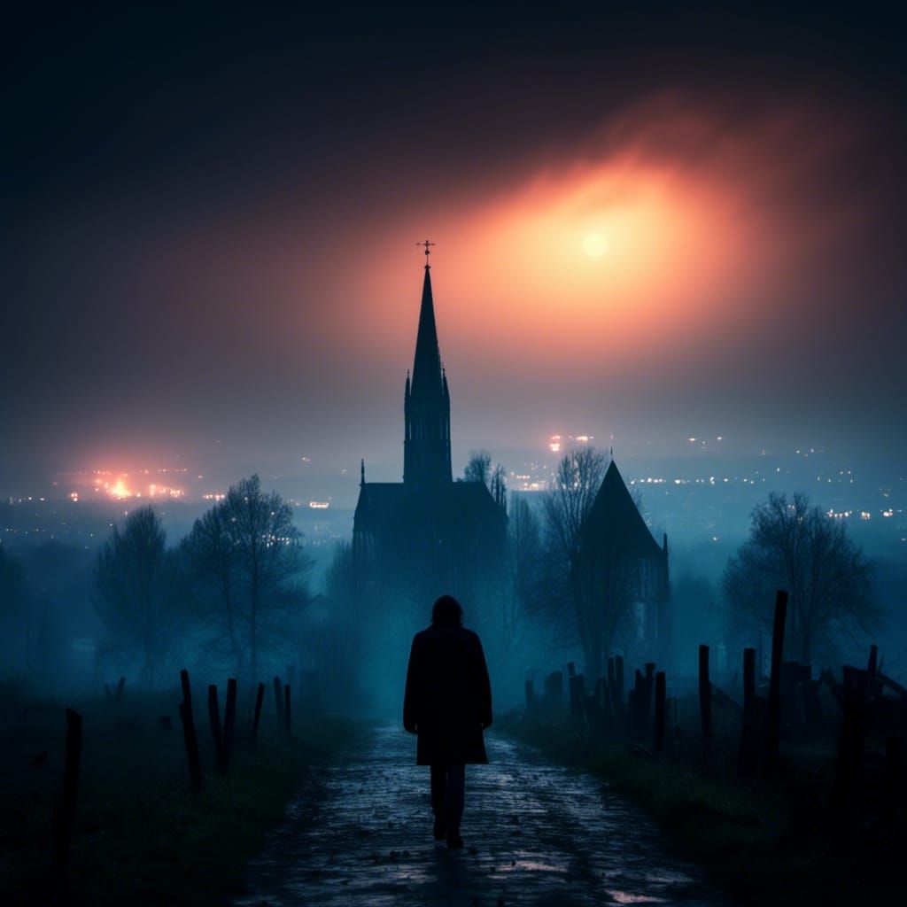 Macabre Wanderer in Burning City Ruins