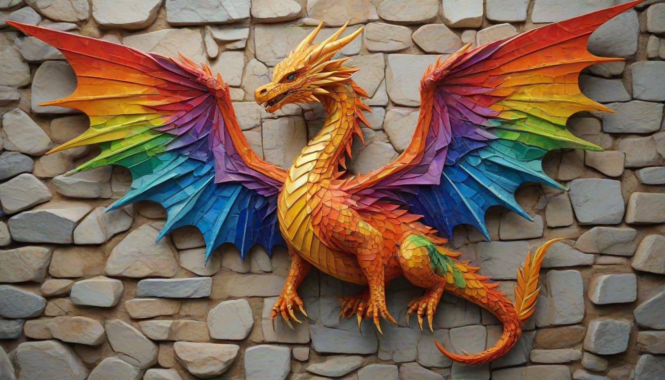 Rainbow Dragon Reflected in Crystal Prism: Fantasy Art