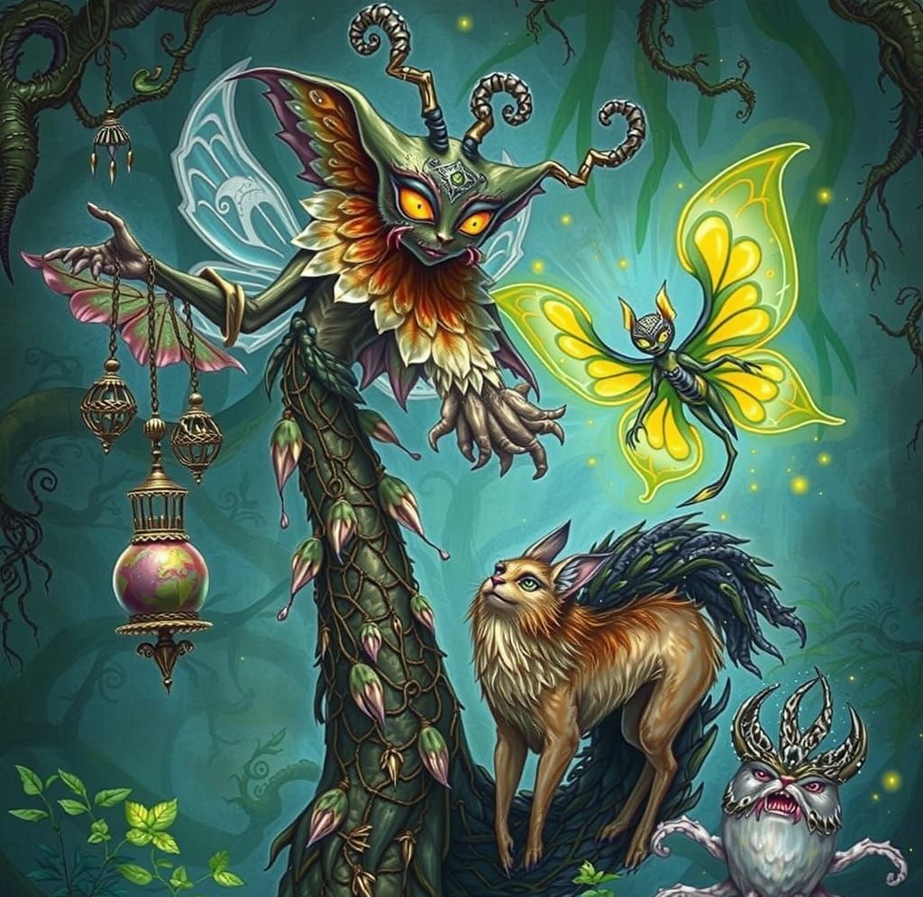 Magical Fae Creature Emerges from Forest Portal