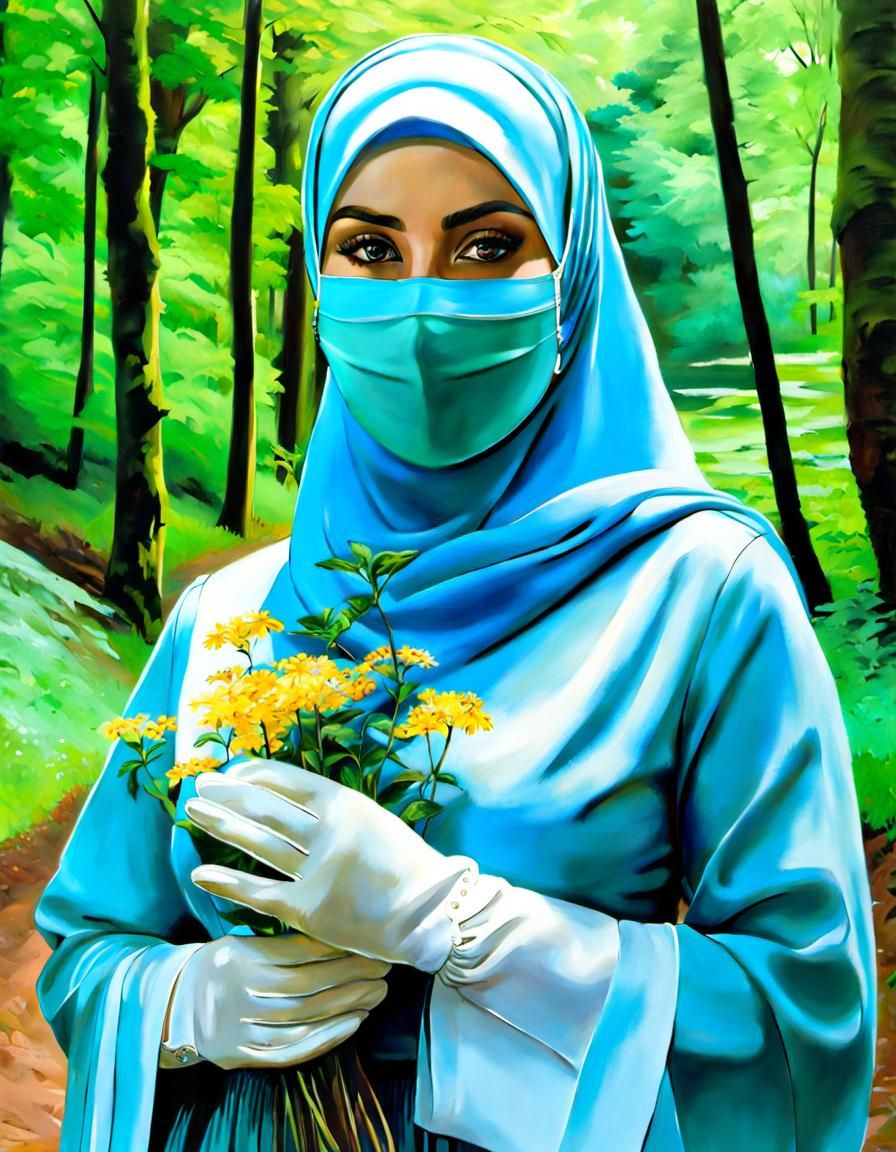Irish Hijabi Exploring Mystic Forest as Oil Painting
