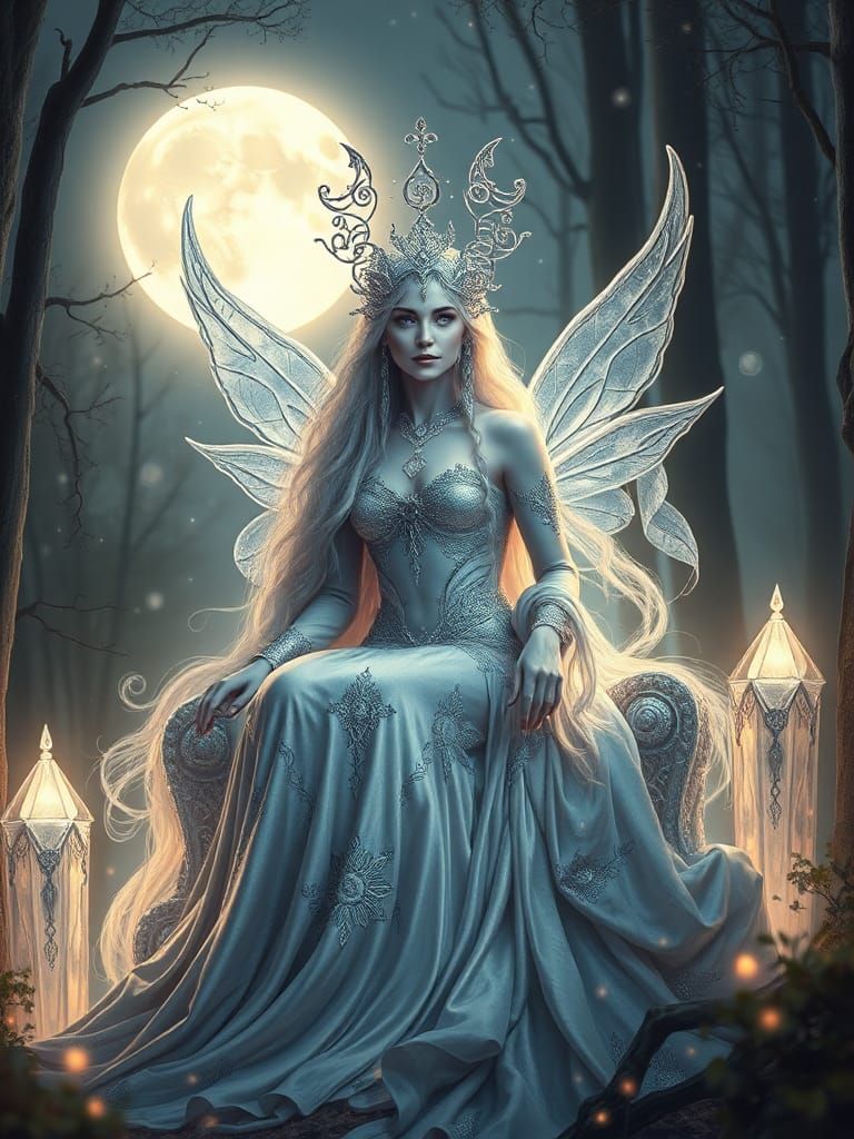 Elven Moon Goddess in Ethereal Forest