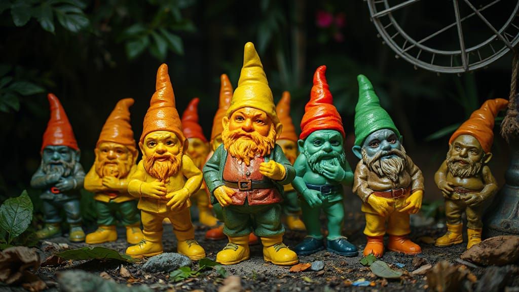 Surreal Garden Gnomes in Gangsta Poses Unleash Childhood Nig...
