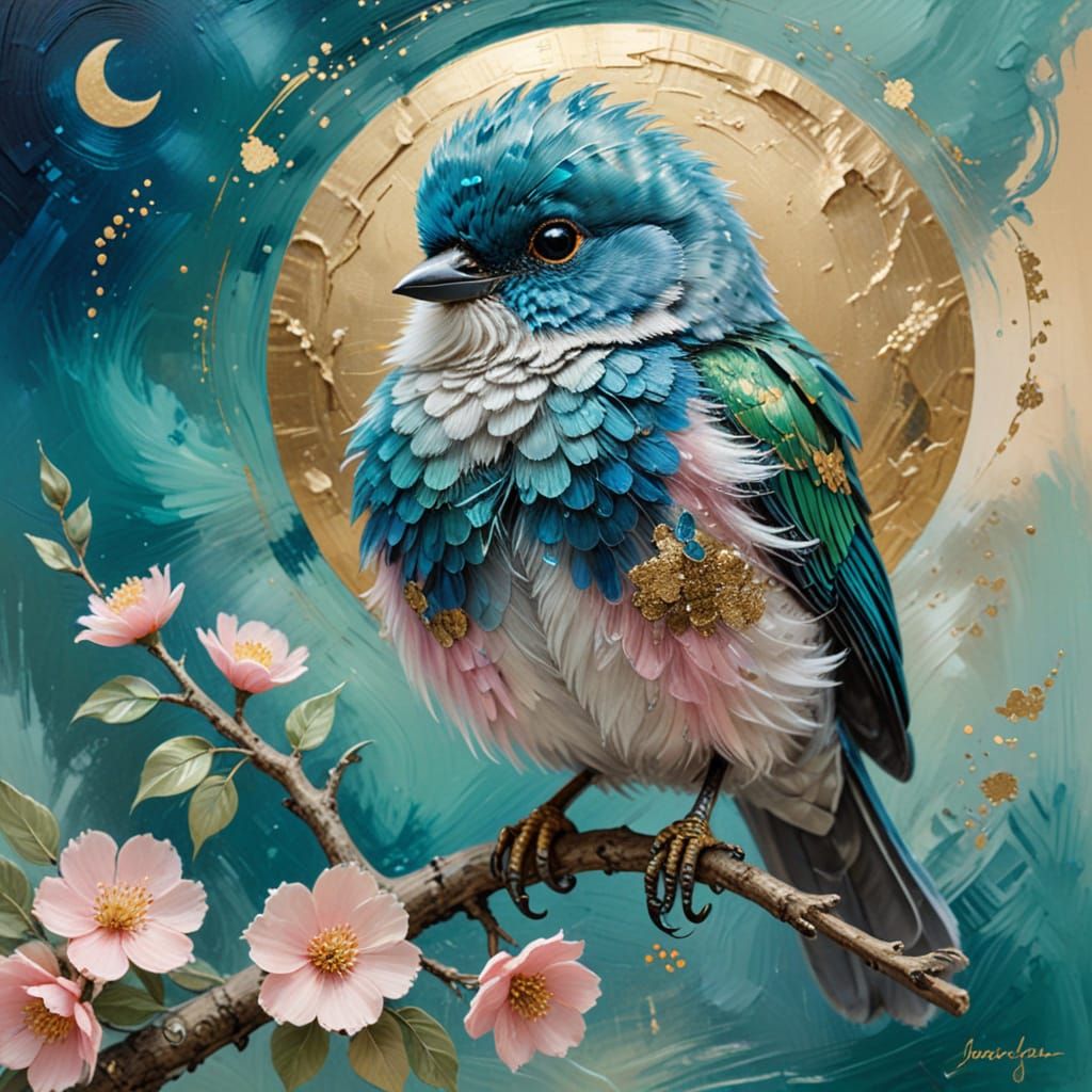 Emerald Lake Under Sapphire Sky in Impasto Style