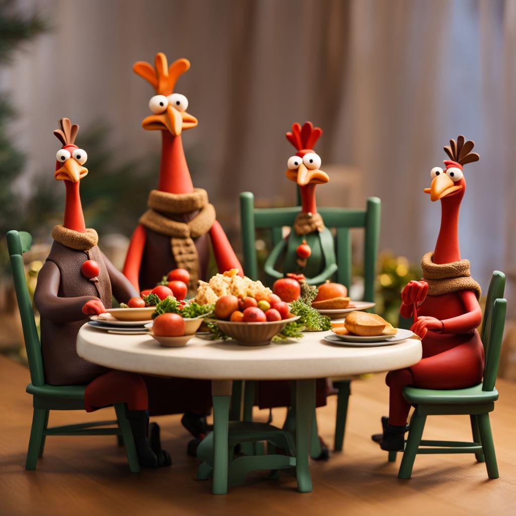 Festive Claymation Turkeys Celebrate Christmas Dinner
