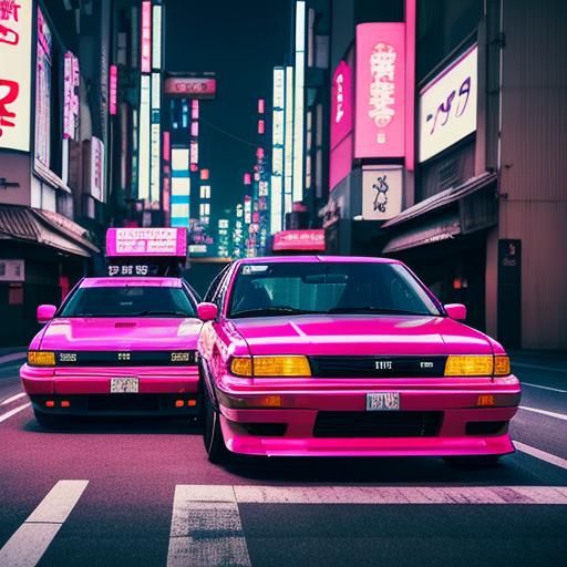 JDM Cars Drifting in Tokyo: Synthwave Neon Retro