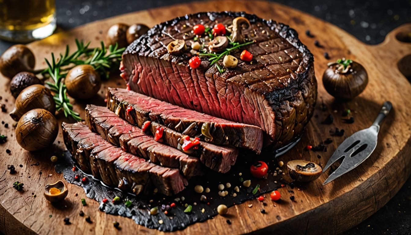 Rare Dry-Aged Steak with Rosemary and Mushrooms