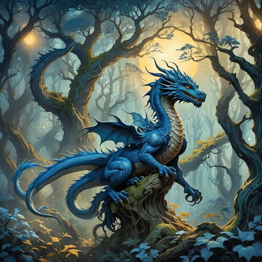 Blue Dragon Rising: Art Nouveau Fantasy Concept Art