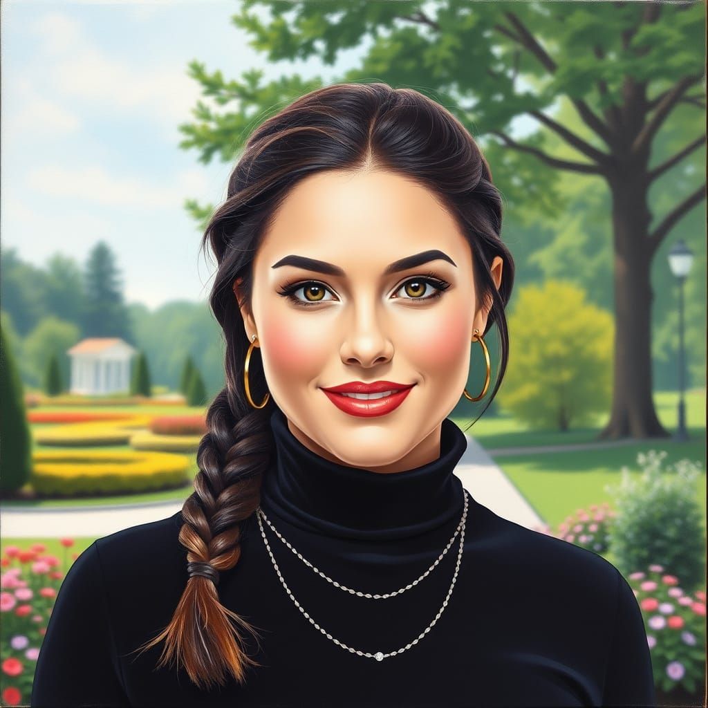 Minimalist Oil Portrait of a Swedish Woman in Garden