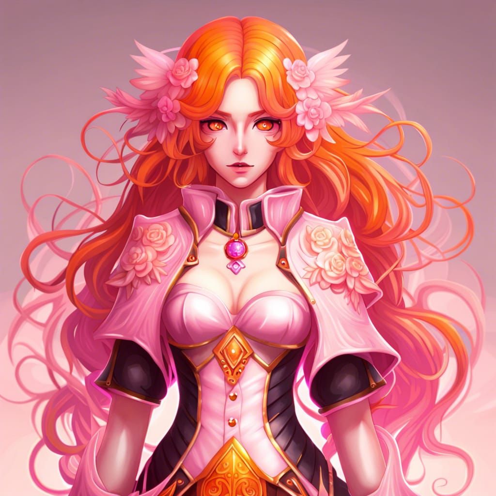 Fantasy Saint with Orange Hair and Pink Eyes