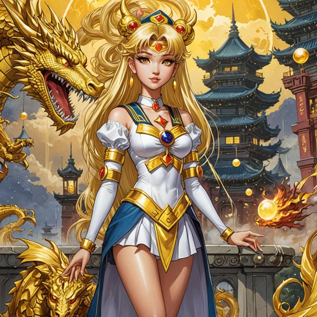 Sailor Moon with Golden Dragon, Comic Book Art