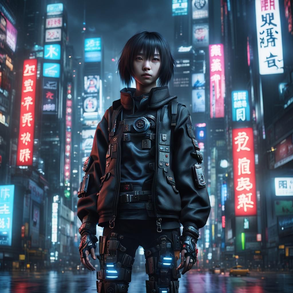 Cyberpunk Goth Teen in Neo-Tokyo, 8K
