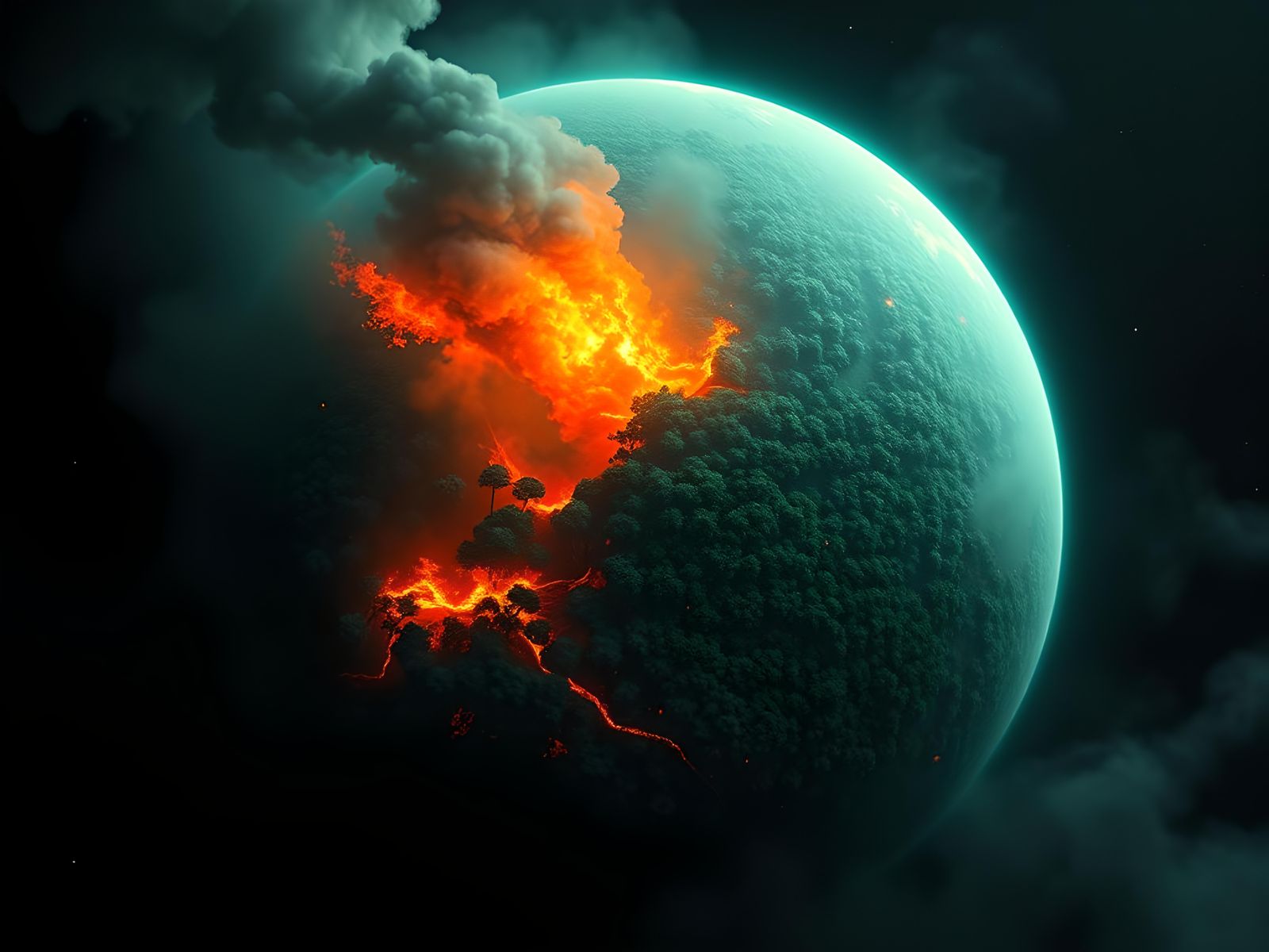 Fiery Forest Planet Seen From Space