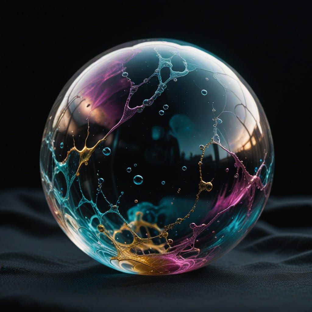 Hyper-Detailed Macro Soap Bubble on Black Fabric