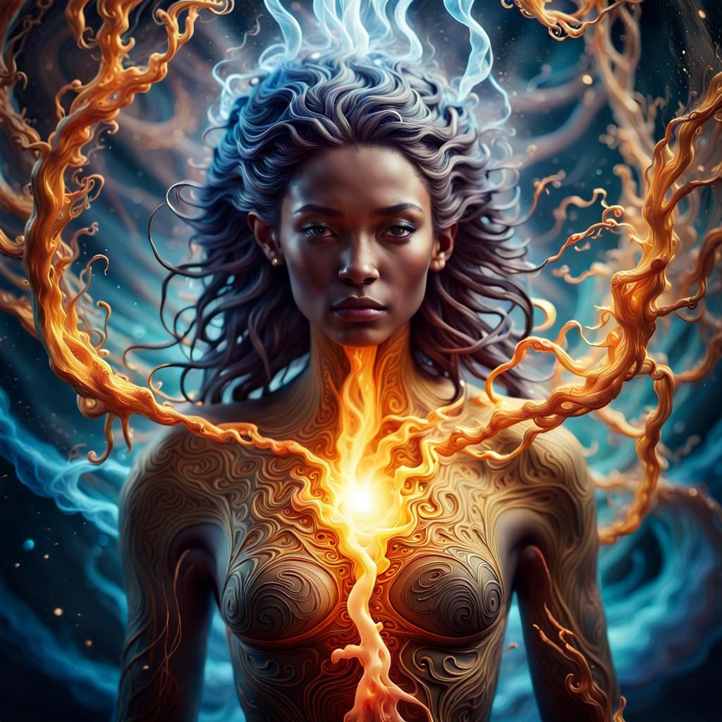 Elemental Being in Swirling Vortex: Digital Art