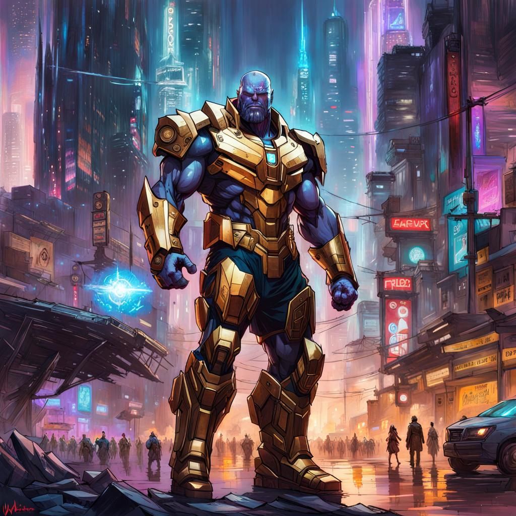 Cyberpunk Thanos in Robotic Armor