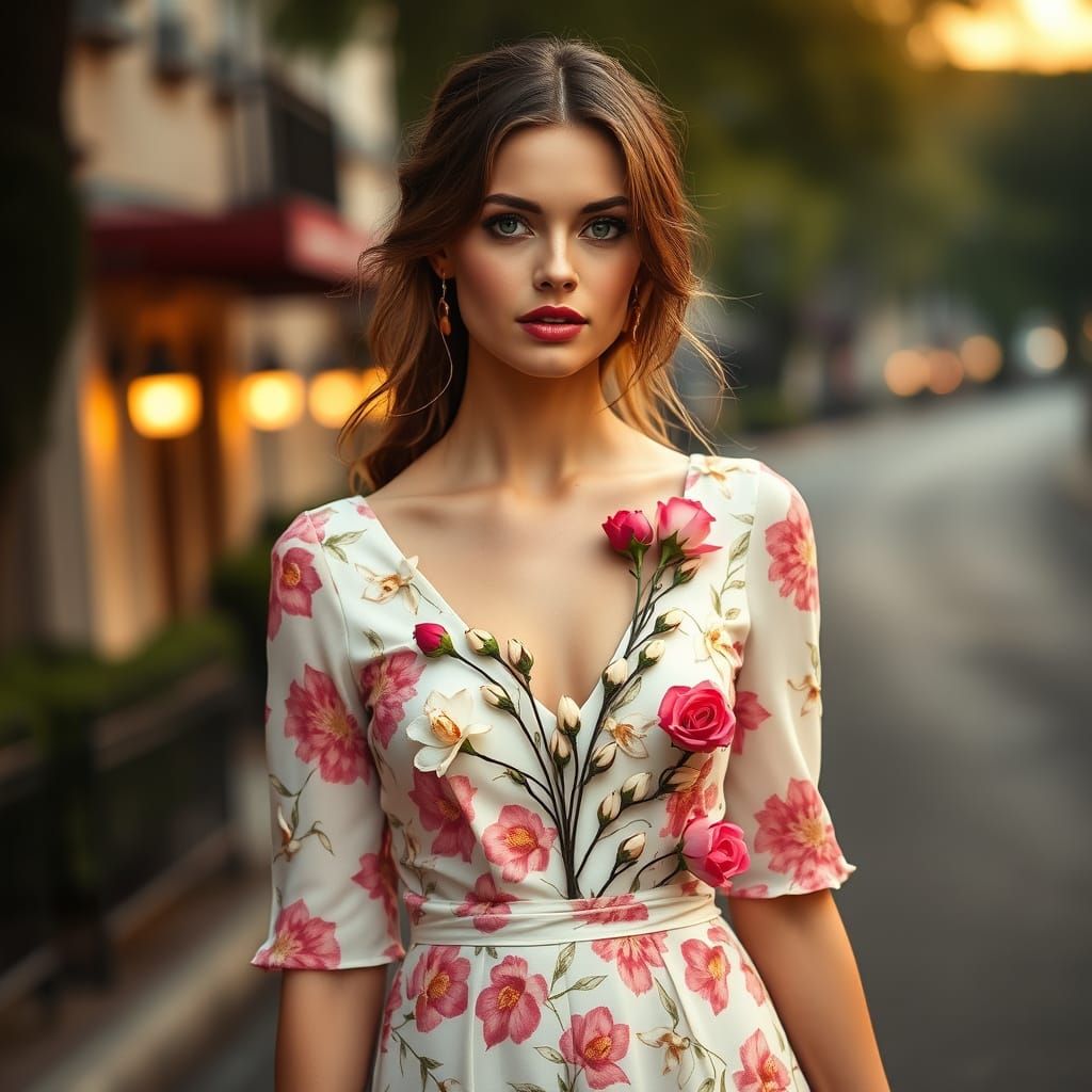 Ethereal Woman in Art Nouveau Florals