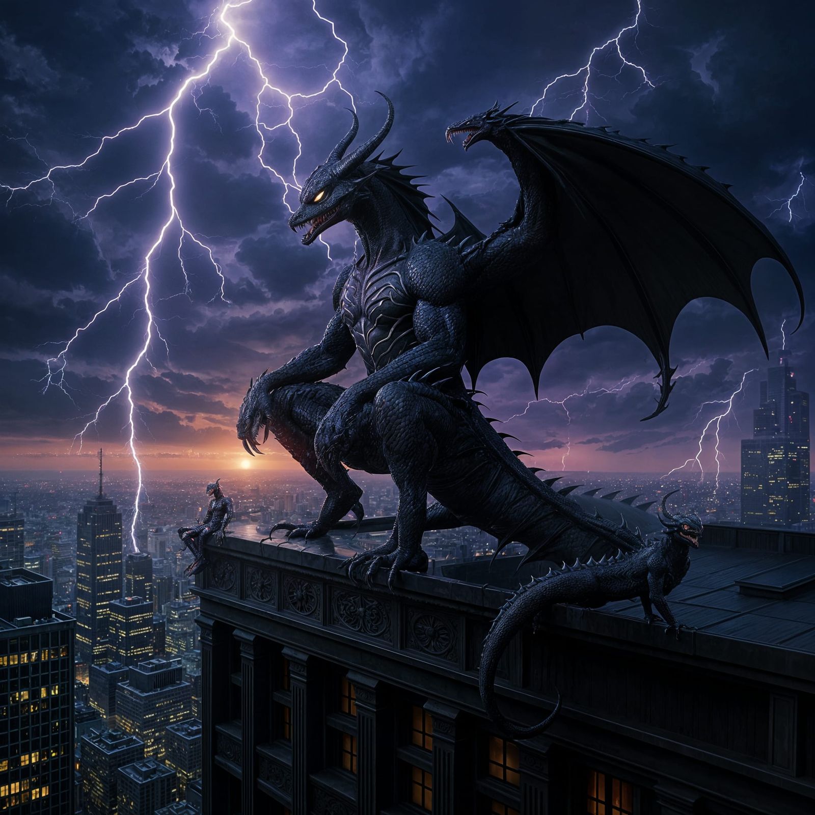 Black Dragon as Venom on Rooftop During Storm