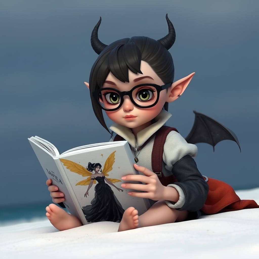 Nerdy Vampire Girl Reading Fairy Book, 3D Render