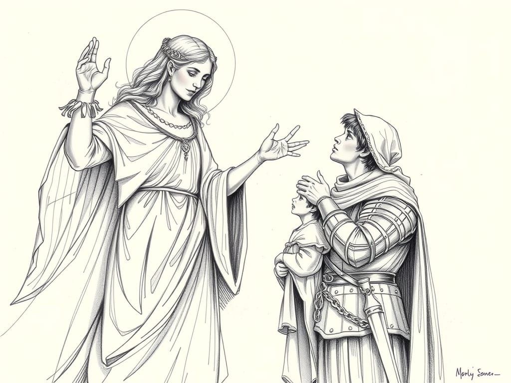 Divine Blessing in Black and White Pencil Sketch Style