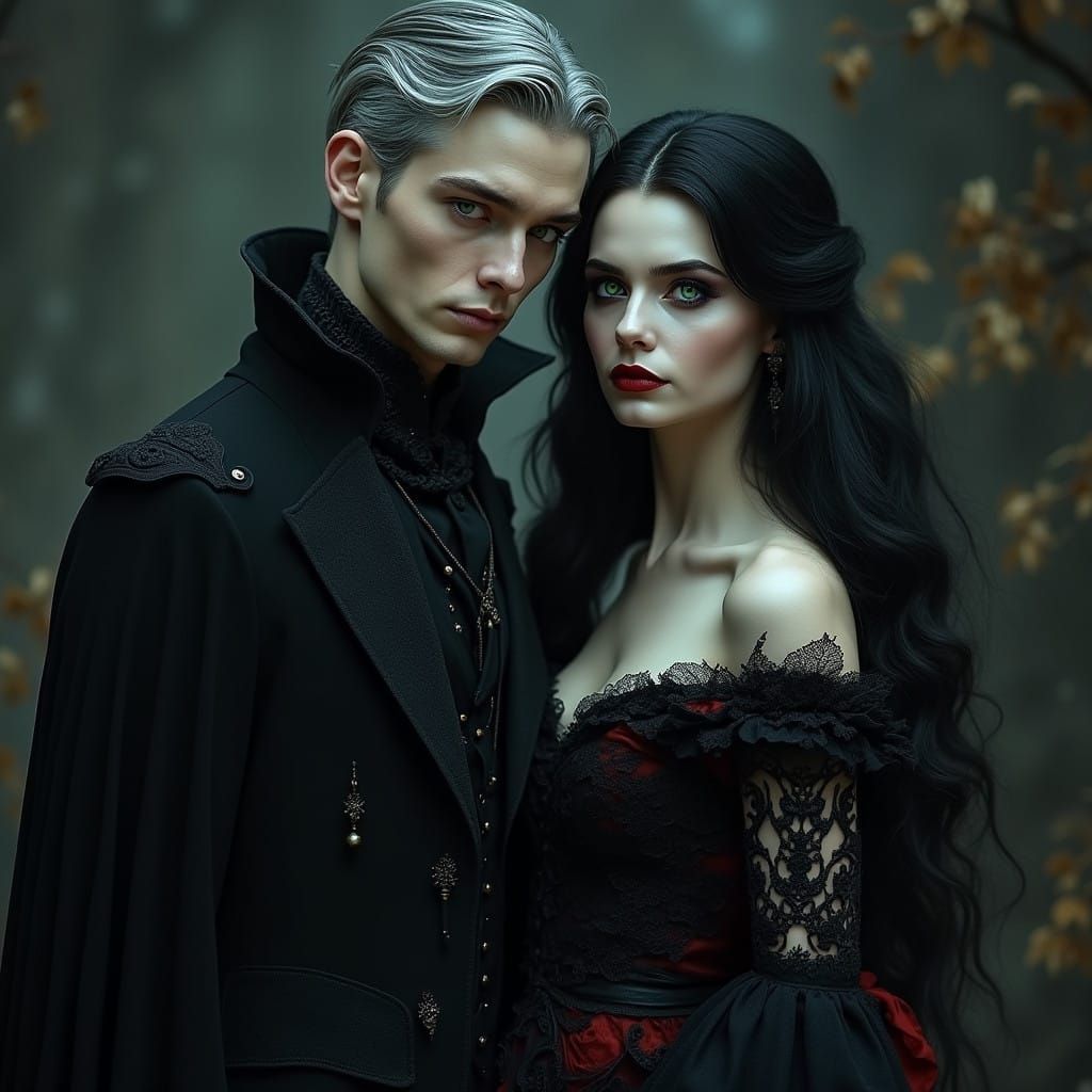Regal Vampire Lord Stands Beside Majestic Vampire Queen