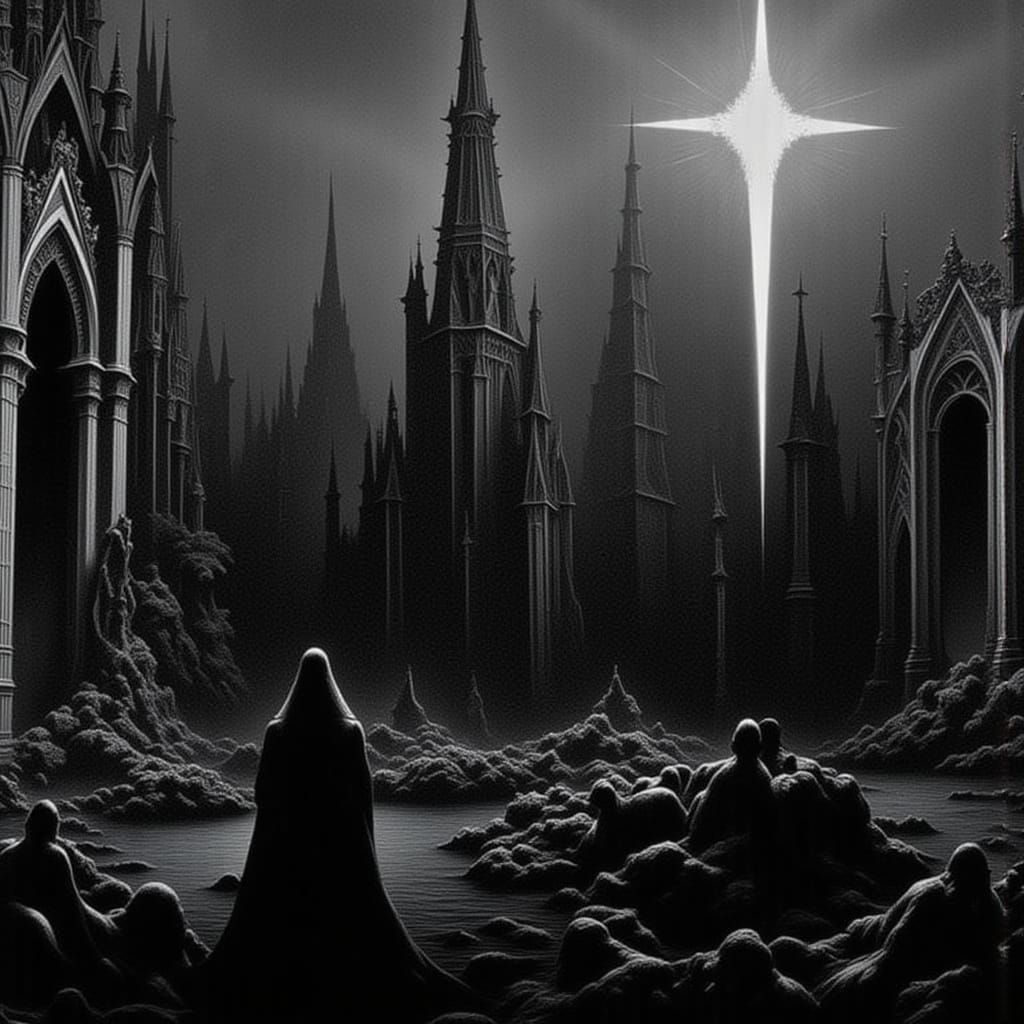 Epic Black and White Metropolis in Film Noir Style