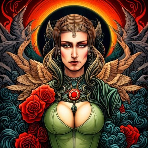 Black Moon Lilith Portrait in Maximalist Style