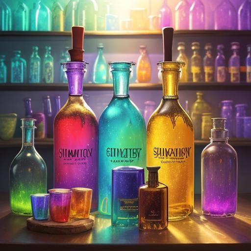Colorful Alchemy Shop in Hyper-Realistic Fantasy Art