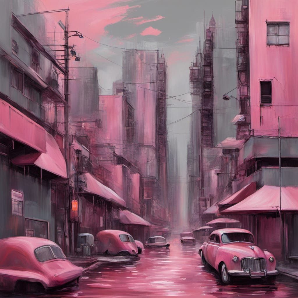 Abstract Surrealism Painting of New York Cabaret in Cyberpun...