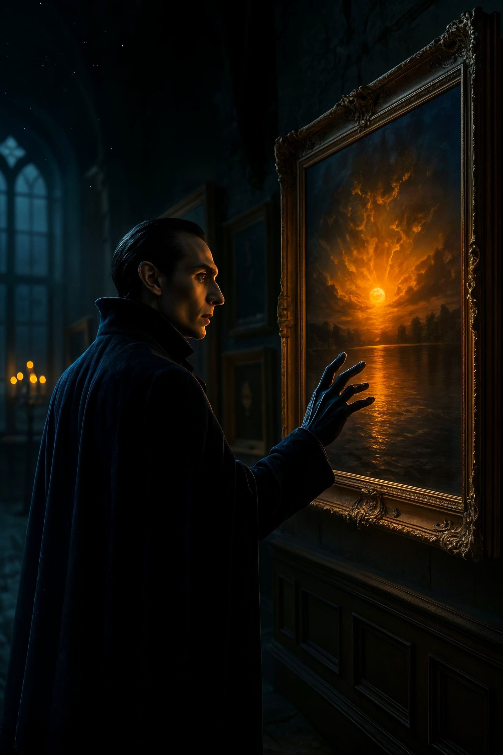Vampire's Longing: Moonlit Gallery Contemplates Sunrise